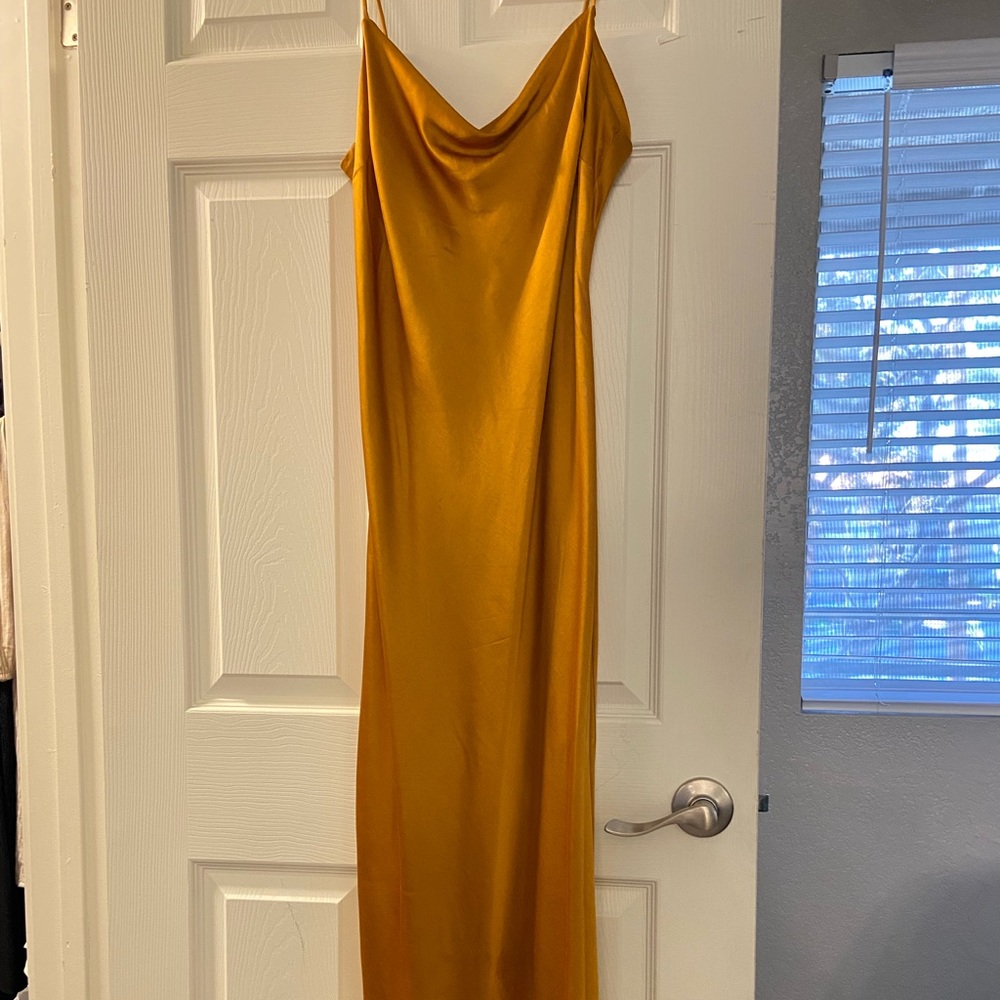 Gold satin midi dress